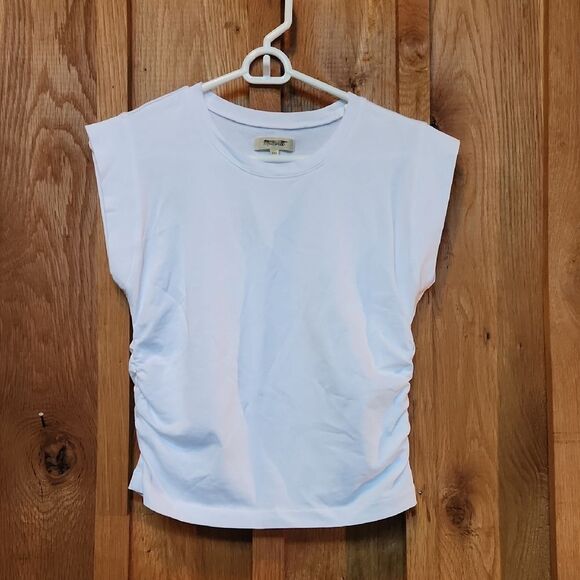 NEW Madewell White Ruched Sides Bodycon Stretch Casual Muscle Tee, XXS - Picture 1 of 7